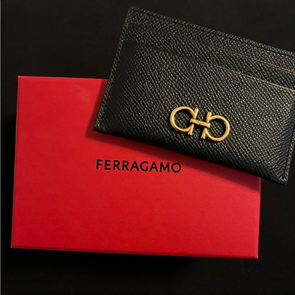 Salvatore Ferragamo Black Leather Card Holder